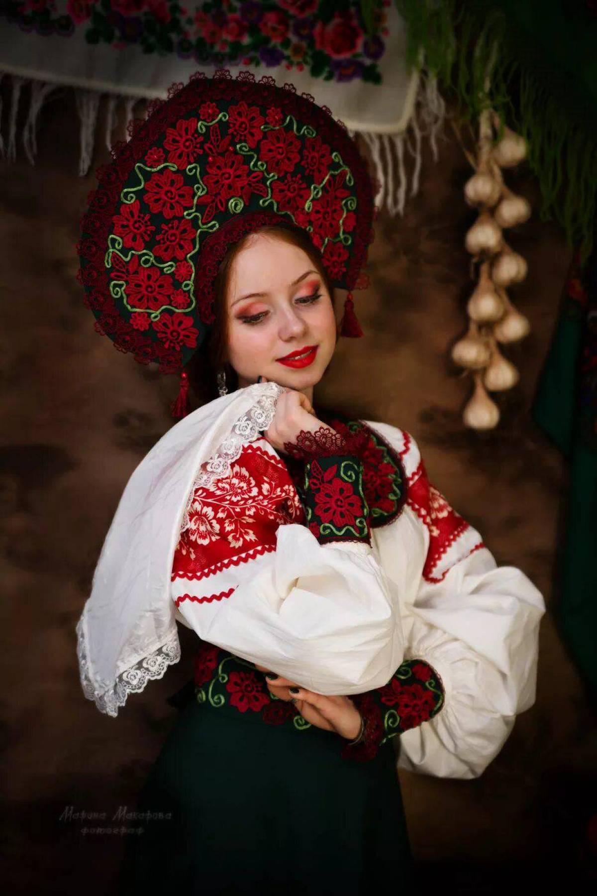 Women in Slavic costumes underwear in Odessa